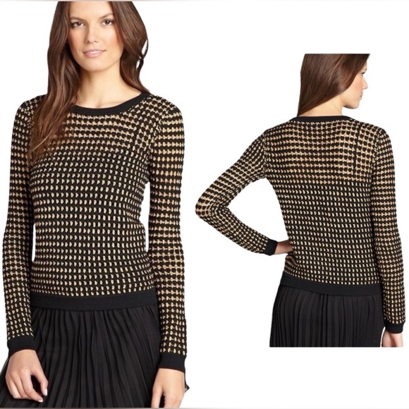 Alice + Olivia Sweaters - Alice + Olivia Kellye Metallic Knit Open Weave Cotton Sweater | Sz M